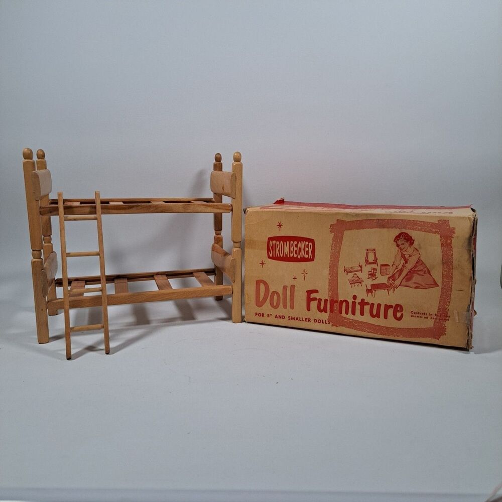 VTG Strombecker 1950's Wooden Bunk Beds Ladder Twin Beds 8 Inch Dolls BOX
